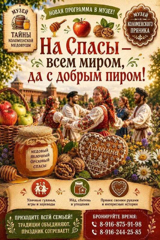 Три Спаса: Медовый, Яблочный и Ореховый в музеях Коломны